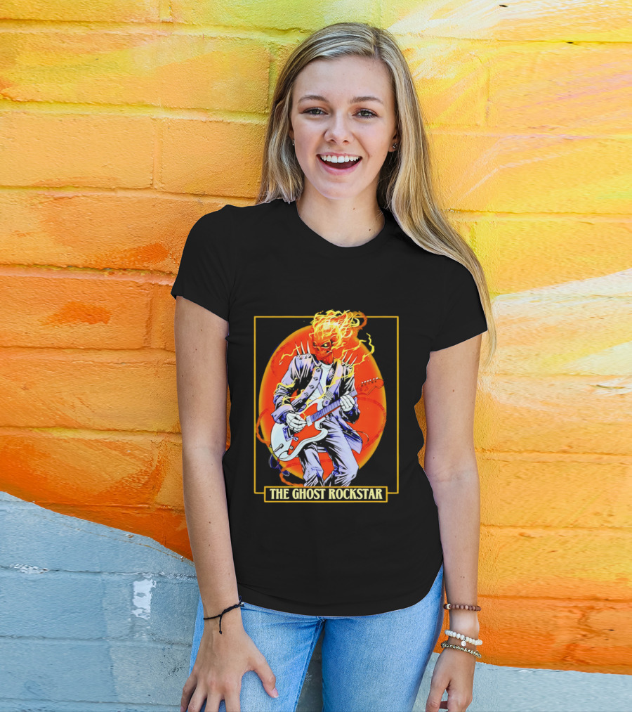 Ghost Rider The Ghost Rockstar Flaming Guitar Hero Fiery Skull T-Shirt