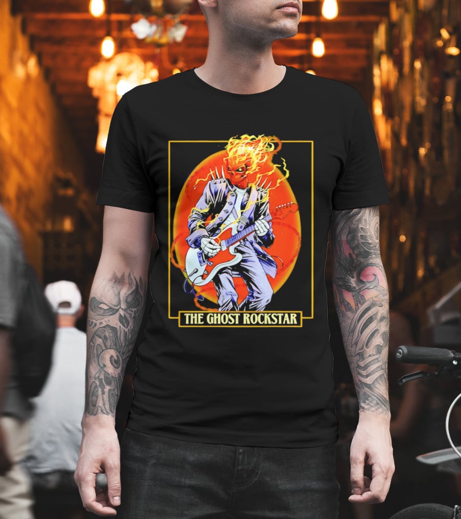 Ghost Rider The Ghost Rockstar Flaming Guitar Hero Fiery Skull T-Shirt
