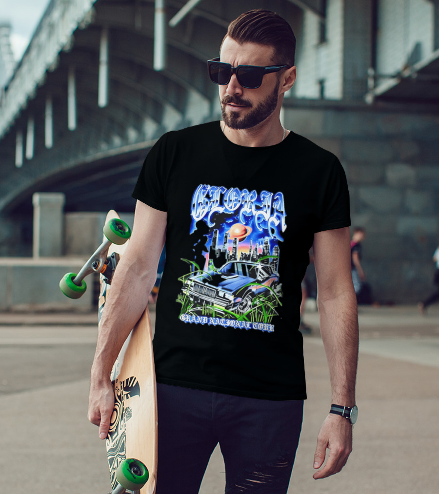 Gloria Grand National Tour Classic Car City Skyline Planet T-Shirt