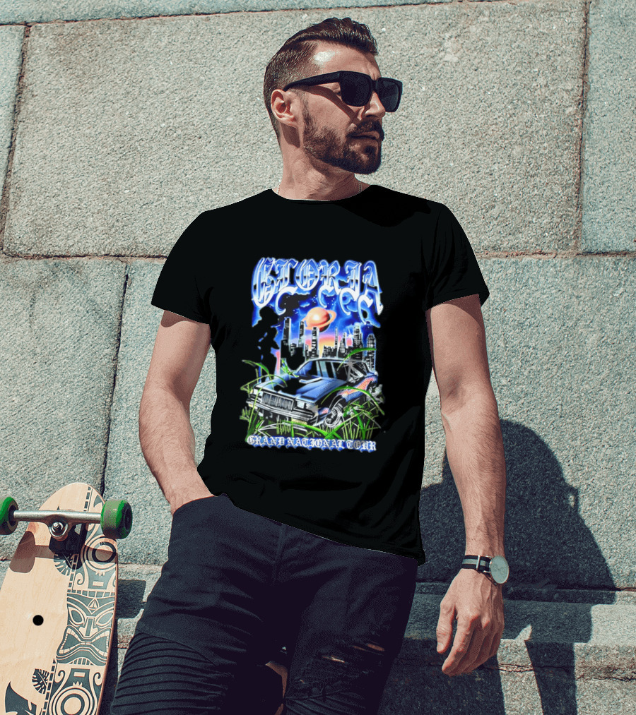 Gloria Grand National Tour Classic Car City Skyline Planet T-Shirt