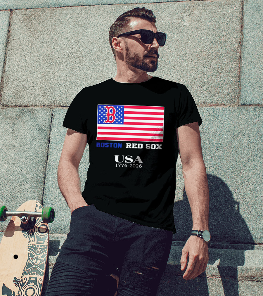 Boston Red Sox USA 1776 2026 American Flag White Stars T-Shirt