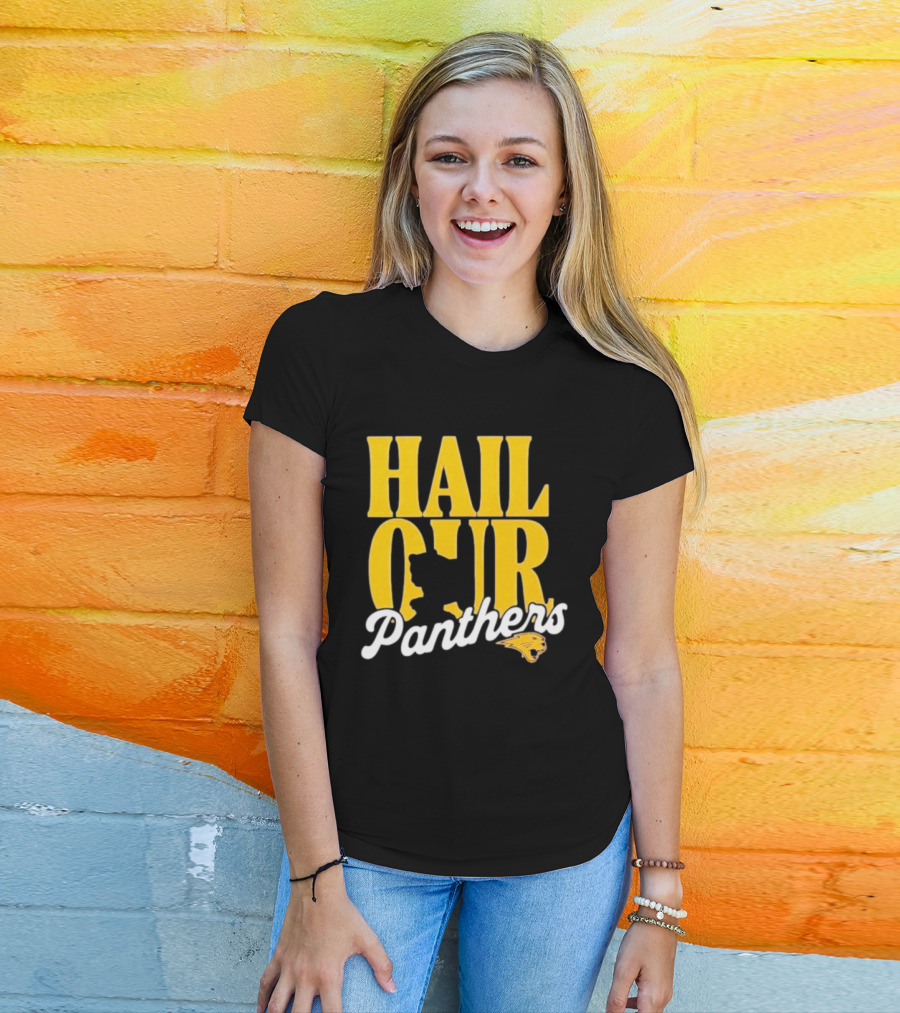 Hail Our Panthers Yellow Text With Panther Head T-Shirt