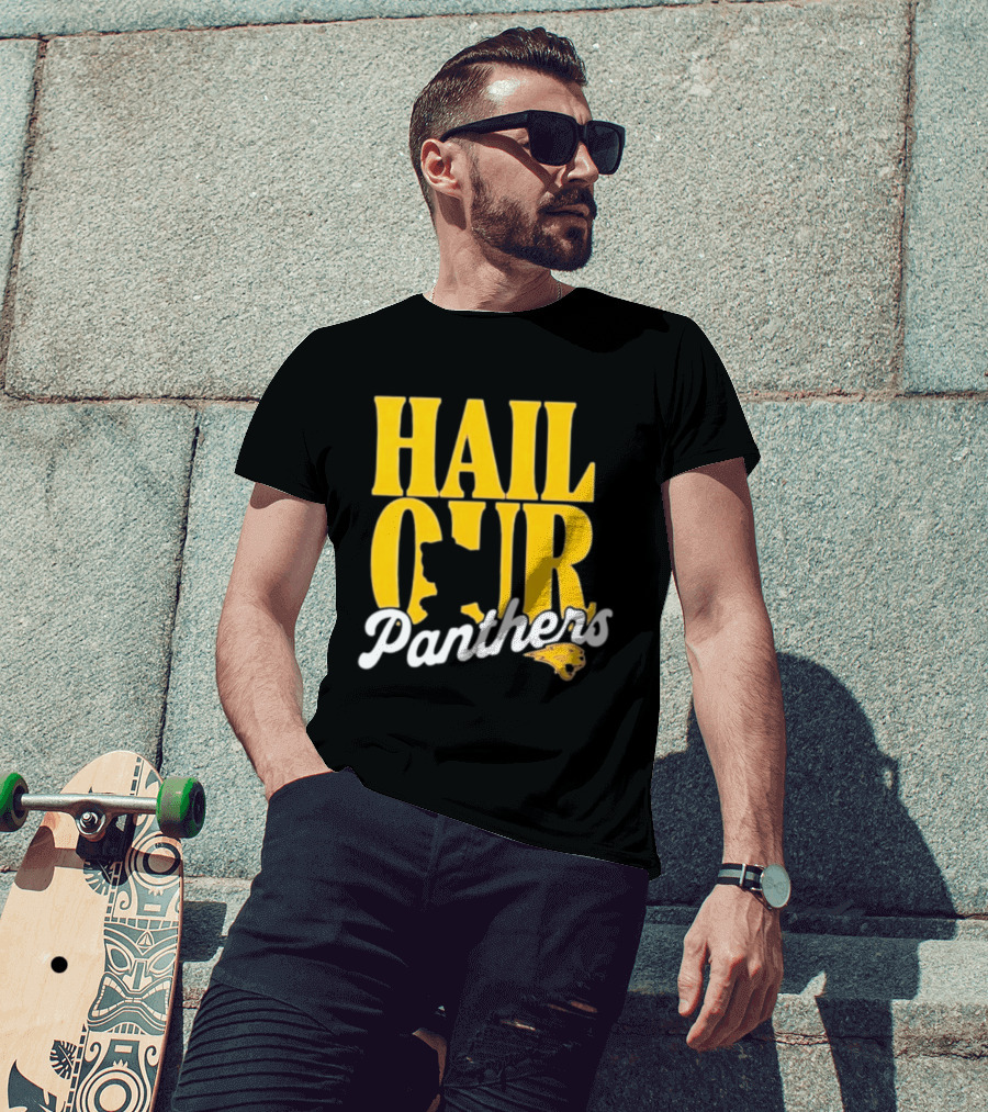 Hail Our Panthers Yellow Text With Panther Head T-Shirt
