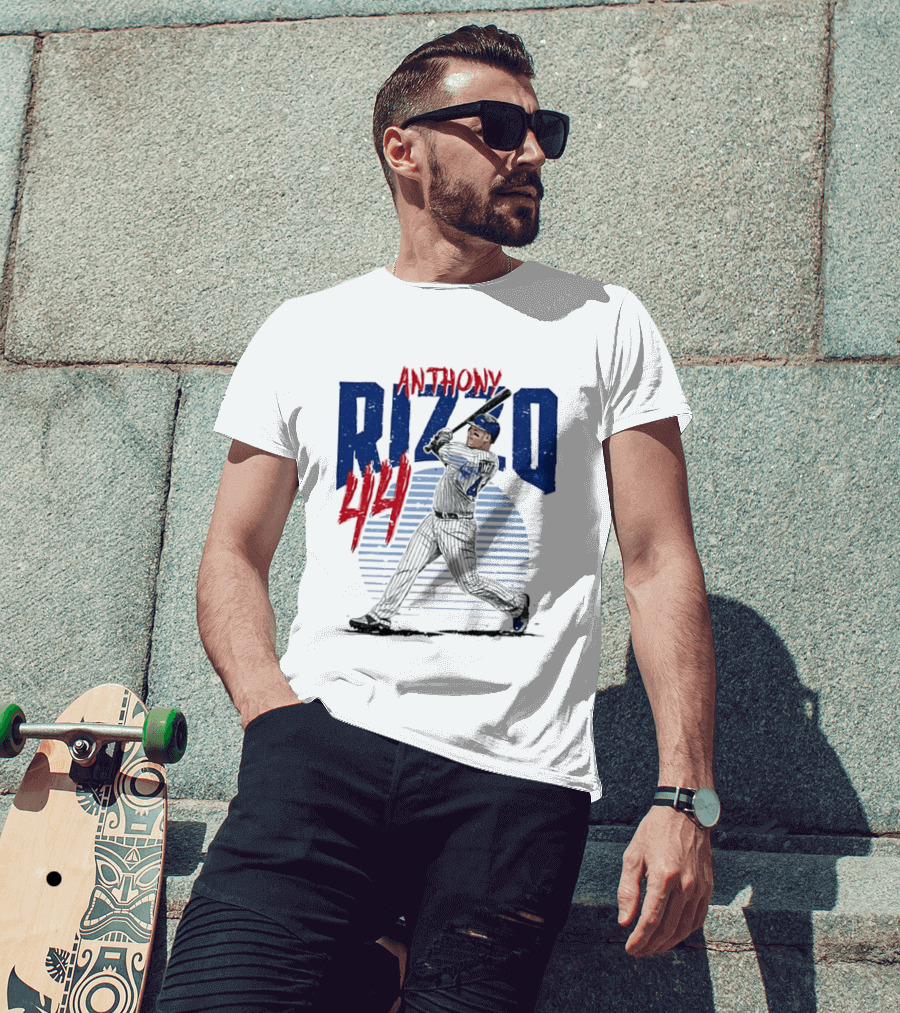 Anthony Rizzo 44 Baseball Batter Swinging Striped Sun Distressed T-Shirt
