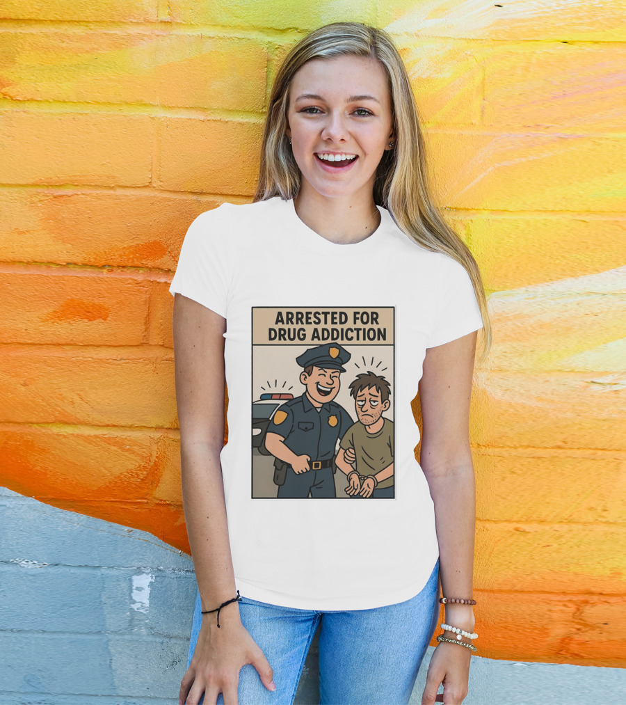 Arrested For Drug Addiction Cartoon Police Officer And Suspect T-Shirt