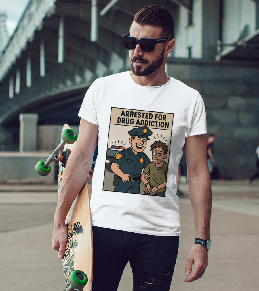 Arrested For Drug Addiction Cartoon Police Officer And Suspect T-Shirt