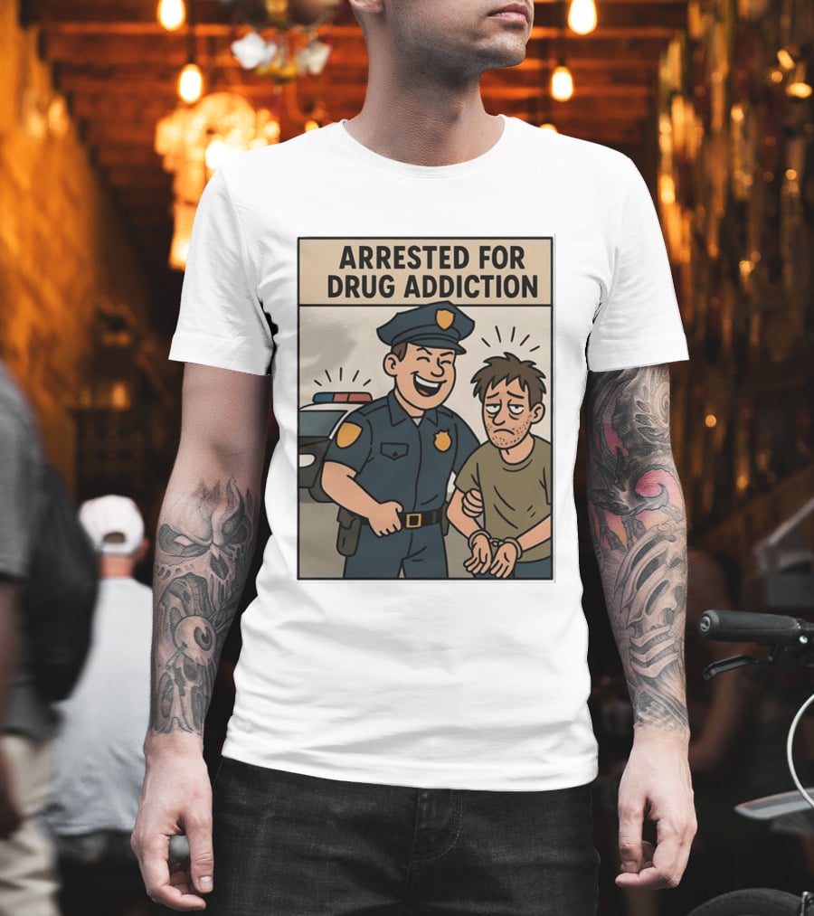 Arrested For Drug Addiction Cartoon Police Officer And Suspect T-Shirt