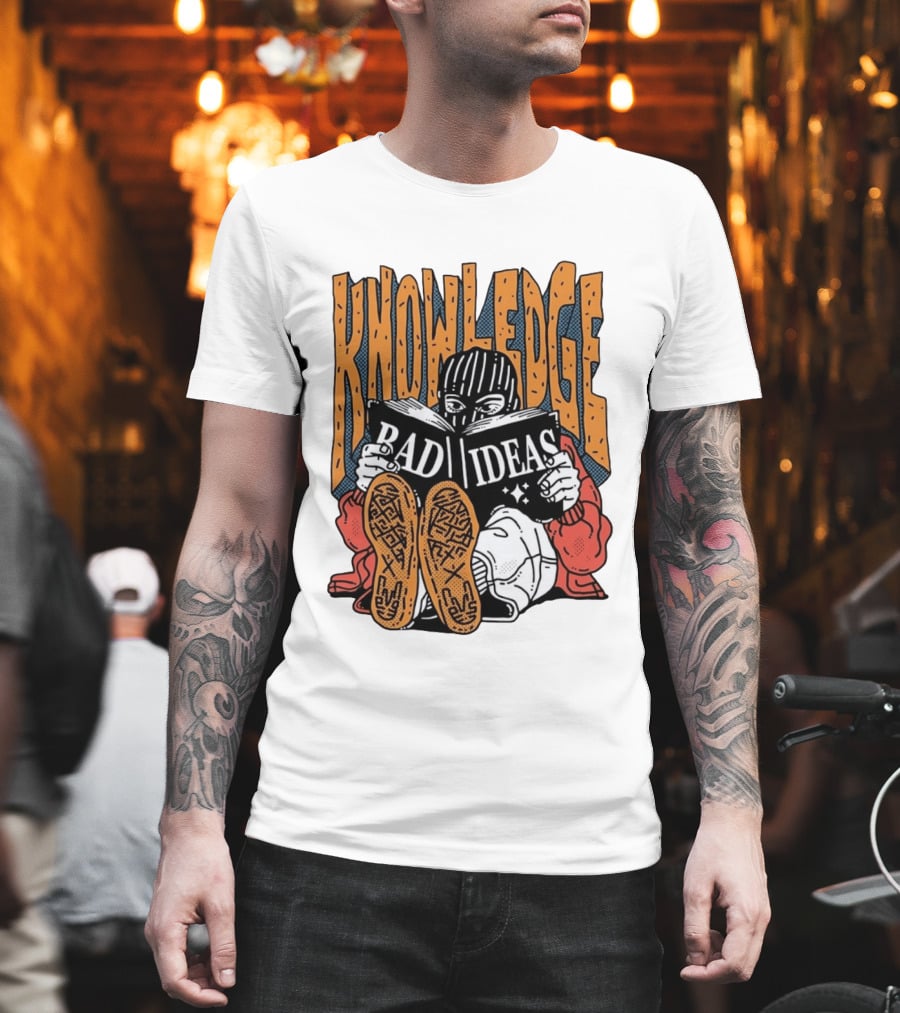 Knowledge Bad Ideas Elyski Balaclava Reading Book Shoe Soles Halftone Cartoon T-Shirt