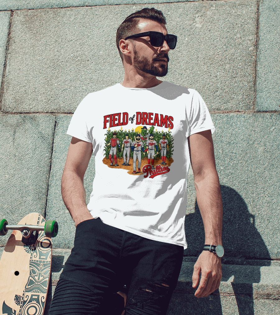 Field Of Dreams Phillies Philadelphia Baseball Players Cornfield Scene T-Shirt