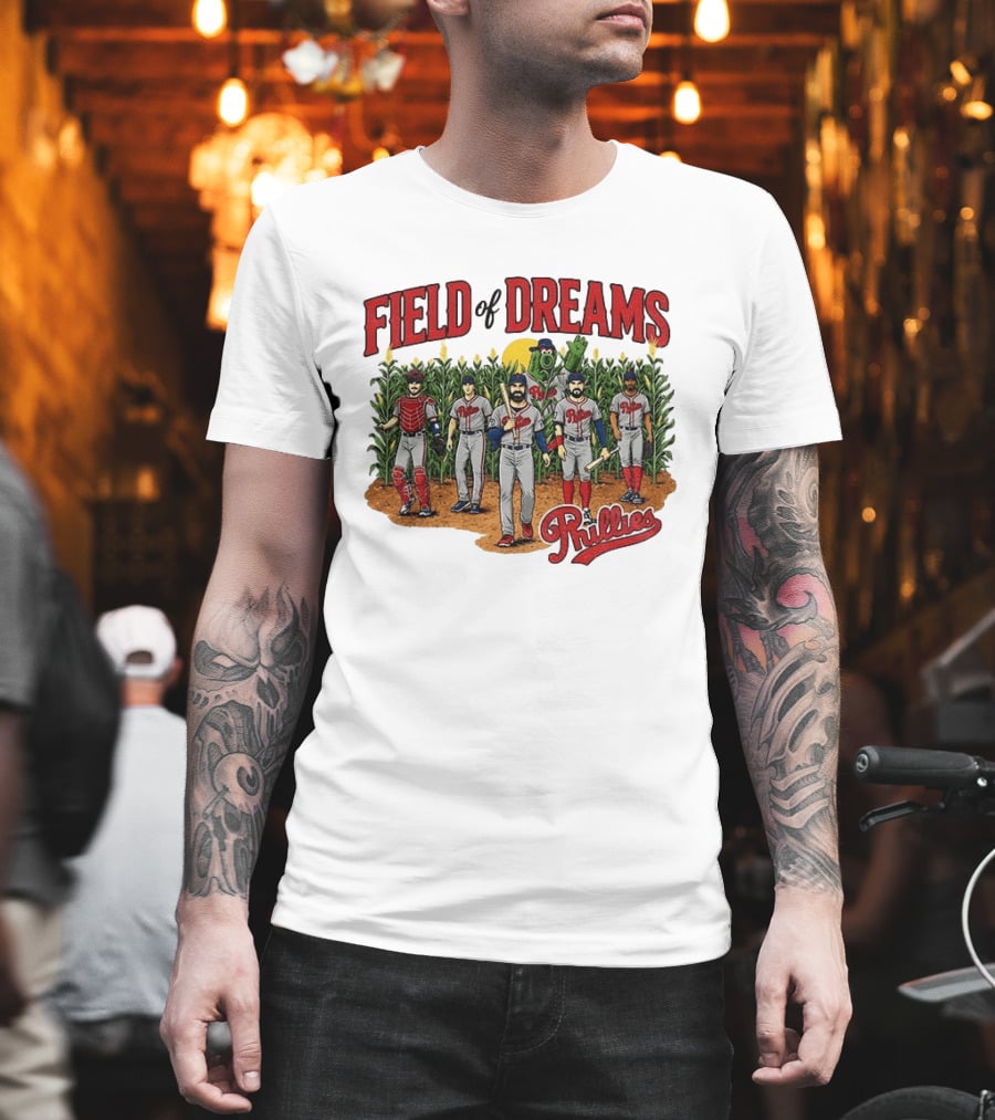 Field Of Dreams Phillies Philadelphia Baseball Players Cornfield Scene T-Shirt