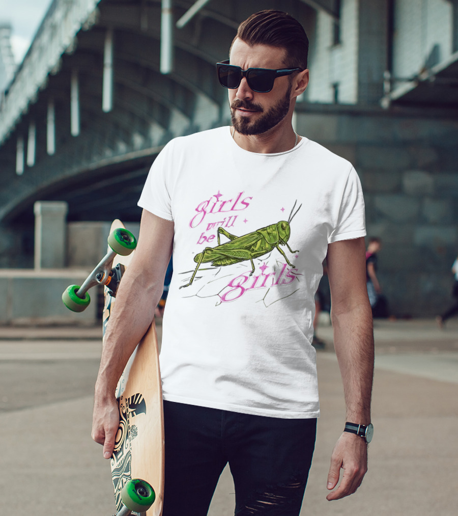 Girls Will Be Girls Green Grasshopper Pink Sparkles T-Shirt