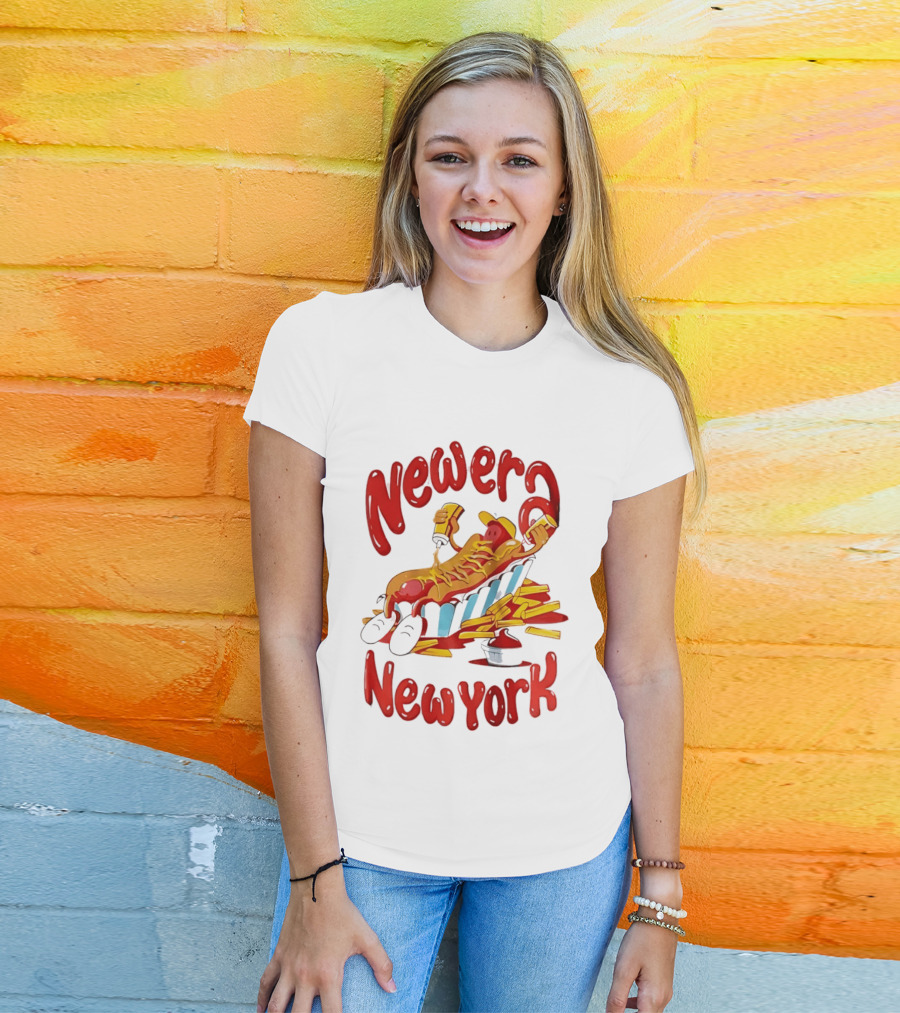 Newer New York Relaxing Hot Dog Beach Ketchup French Fries T-Shirt