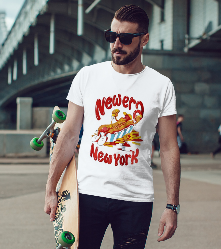 Newer New York Relaxing Hot Dog Beach Ketchup French Fries T-Shirt