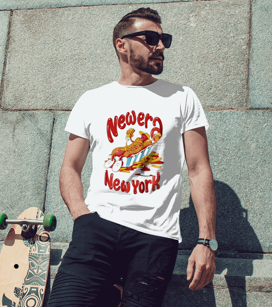 Newer New York Relaxing Hot Dog Beach Ketchup French Fries T-Shirt
