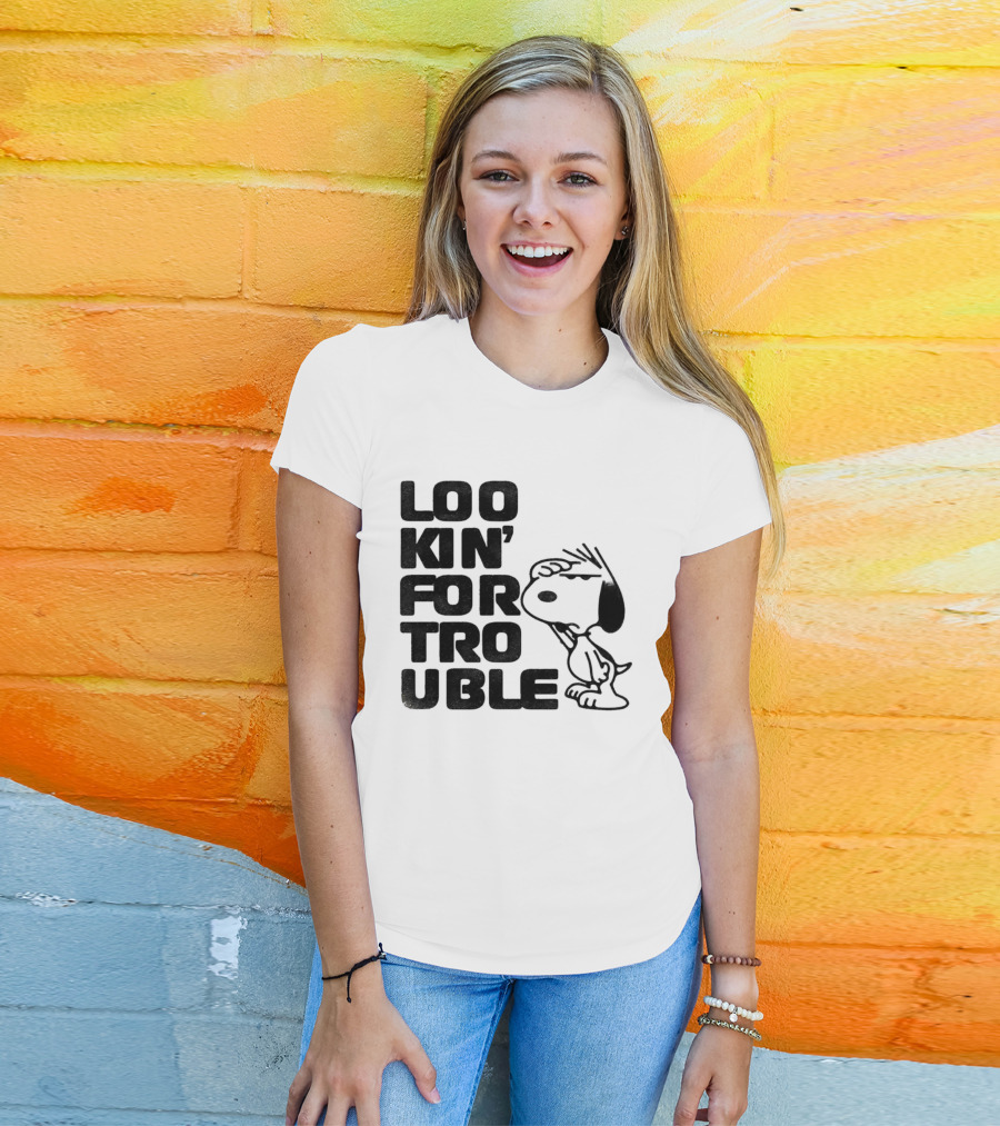 Peanuts Snoopy Lookin' For Trouble Hand Over Eye Distressed T-Shirt