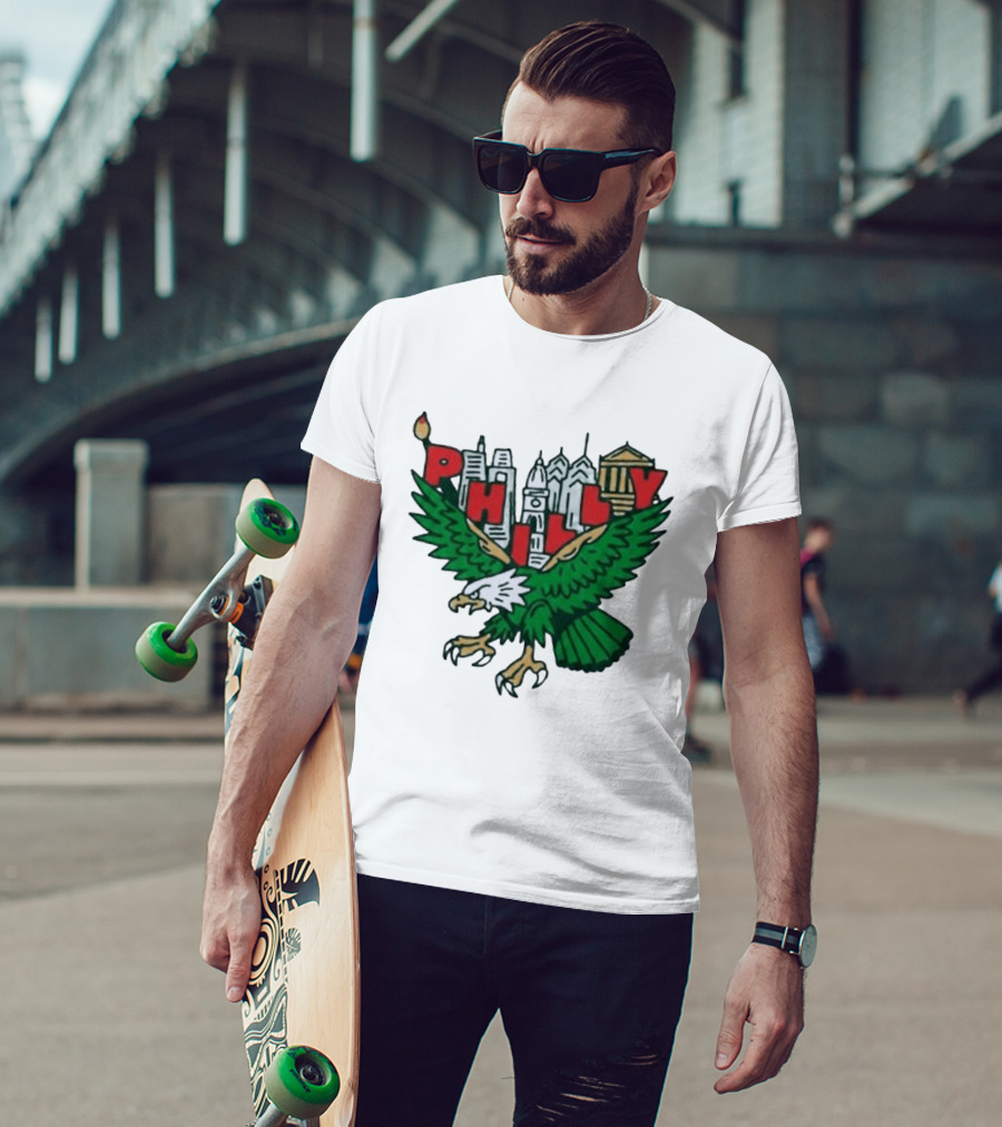 Philly Eagles City Of Brotherly Love Skyline Green Eagle T-Shirt