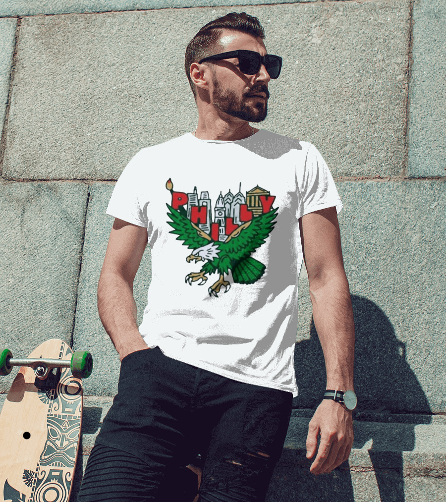 Philly Eagles City Of Brotherly Love Skyline Green Eagle T-Shirt