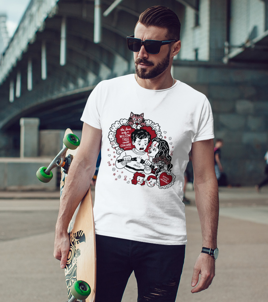 The Love Only A Willow Tree Could Conjure Crack Heartbreak Roses Cat T-Shirt