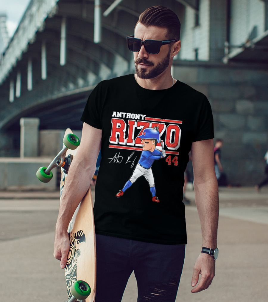 Anthony Rizzo 44 Baseball Player Caricature Batting Stance Distressed Signature T-Shirt