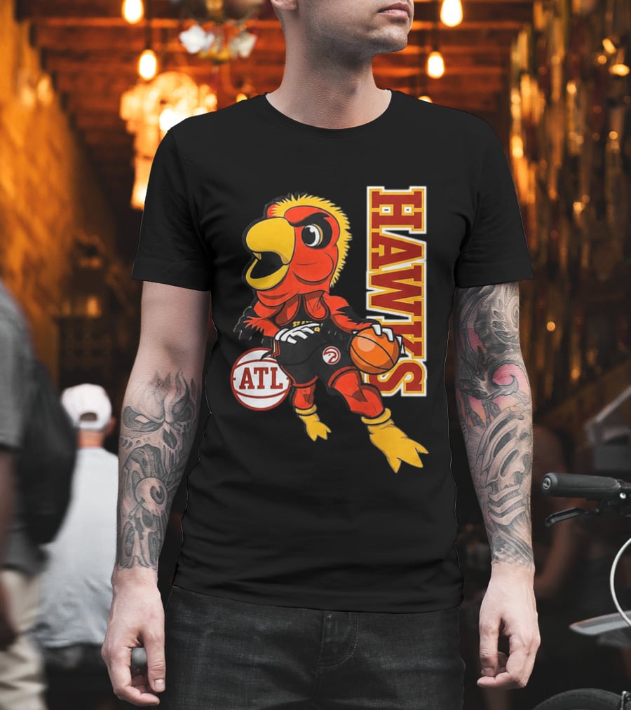 Hawks Bird Holding Basketball With ATL T-Shirt
