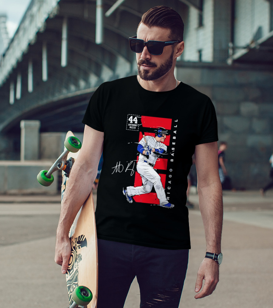 Chicago Baseball 44 Anthony Rizzo Swinging White And Red T-Shirt