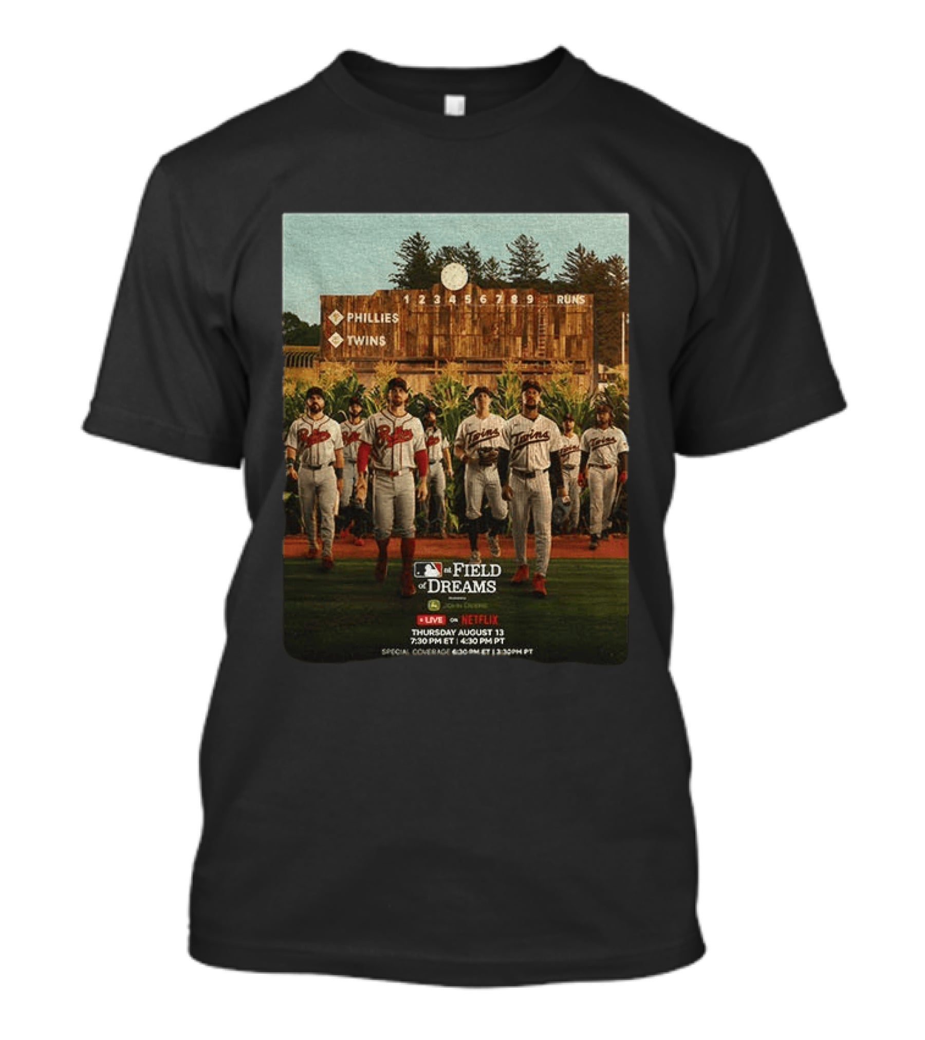 Phillies Vs Twins On Field Of Dreams Game Netflix Event August 13 Baseball Teams T-Shirt
