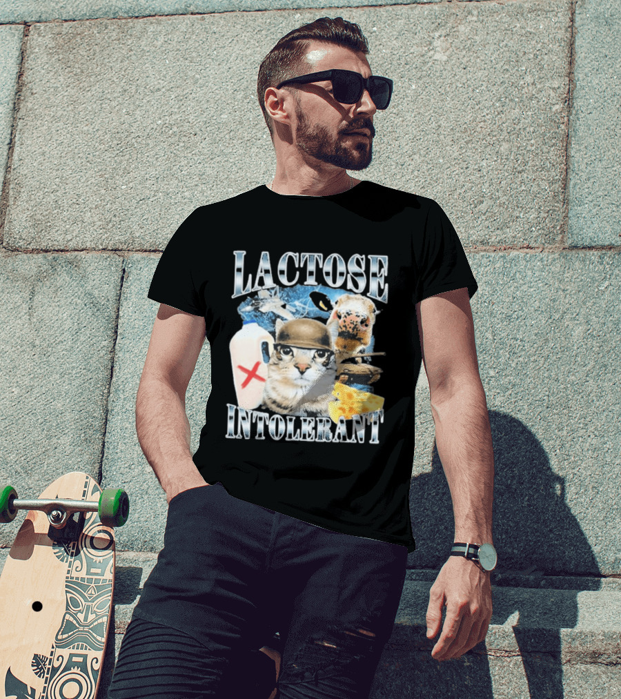 Lactose Intolerant Cat Cheese Cow Milk Jug T-Shirt