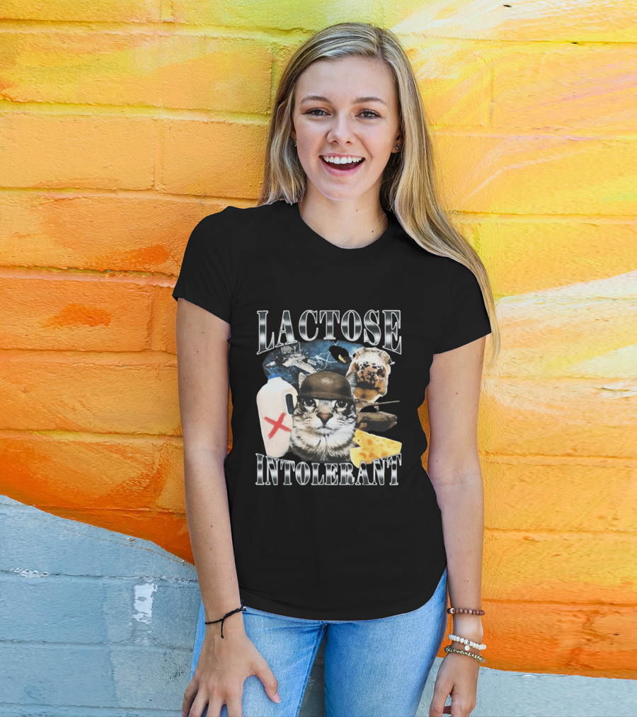 Lactose Tolerant Funny Cat Cheese Milk Jug Helmet Dog Spaceship T-Shirt
