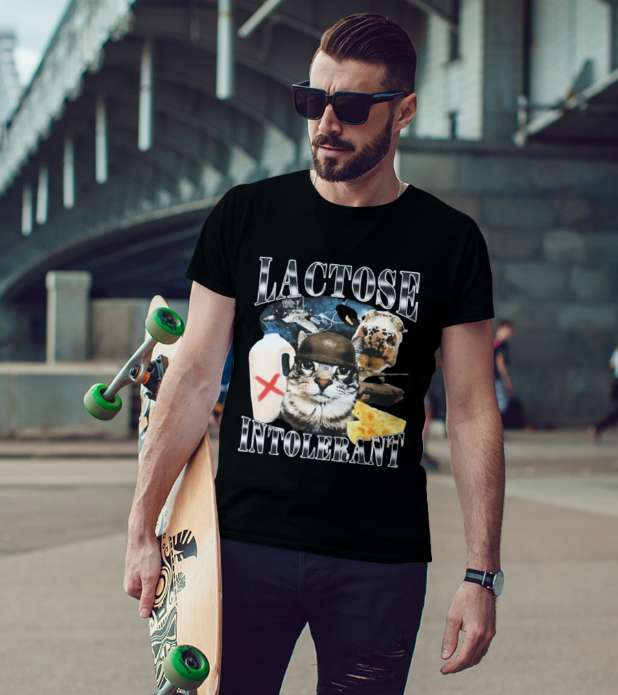Lactose Tolerant Funny Cat Cheese Milk Jug Helmet Dog Spaceship T-Shirt