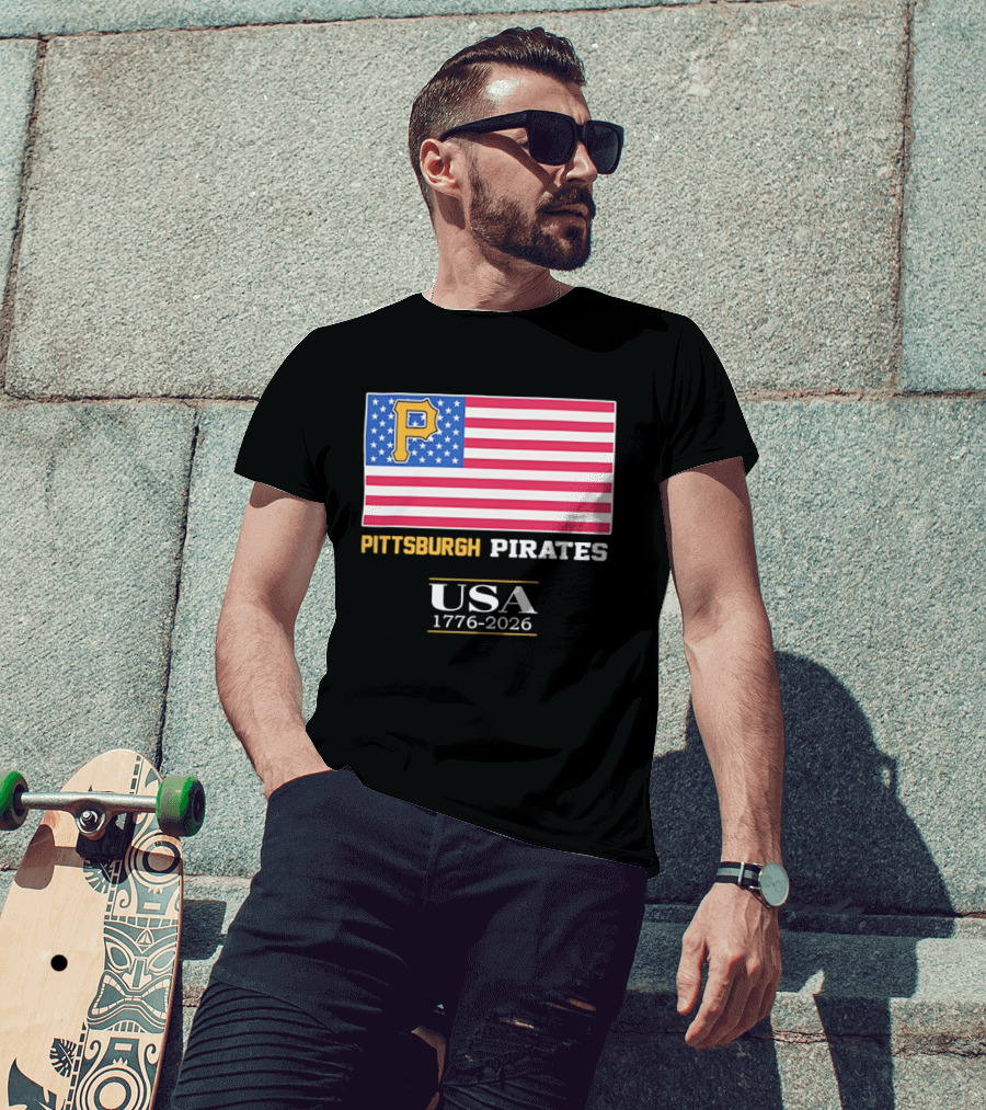 Pittsburgh Pirates American Flag USA 1776 2026 Yellow P T-Shirt