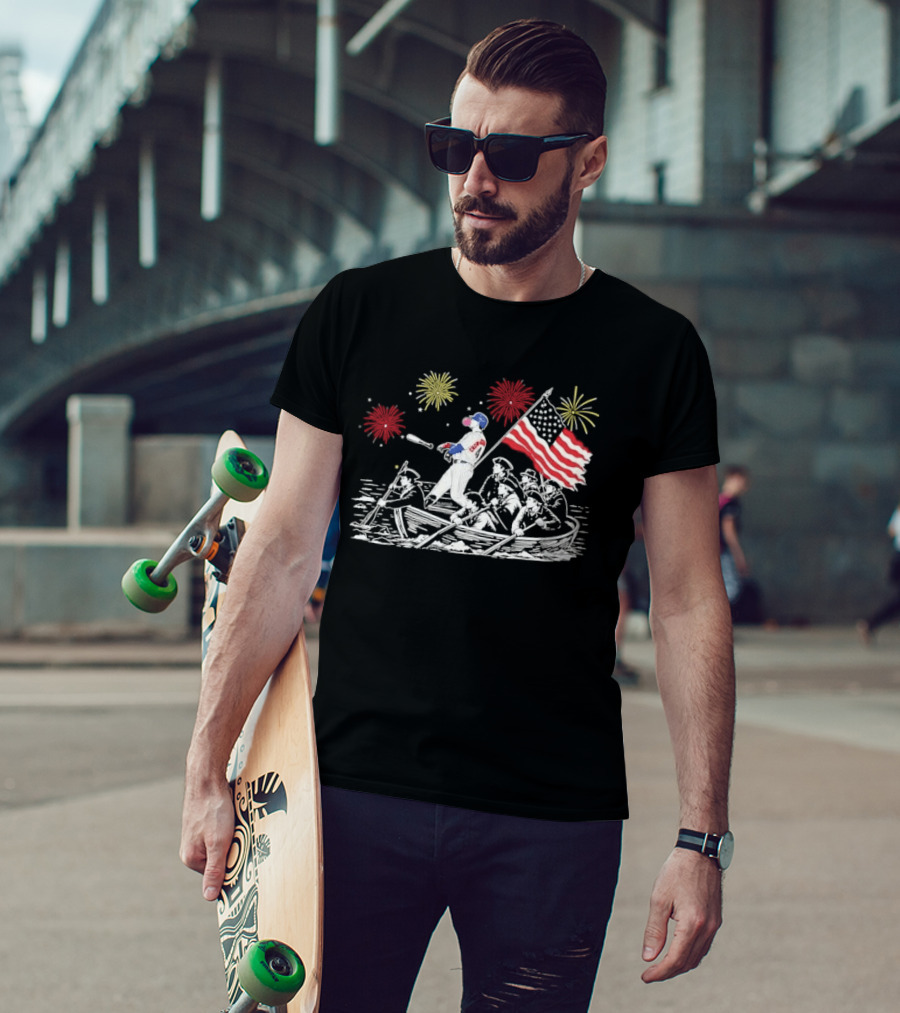 Players Crow Armstrong Patriotic Baseball Batting With American Flag And Revolutionary Boat T-Shirt