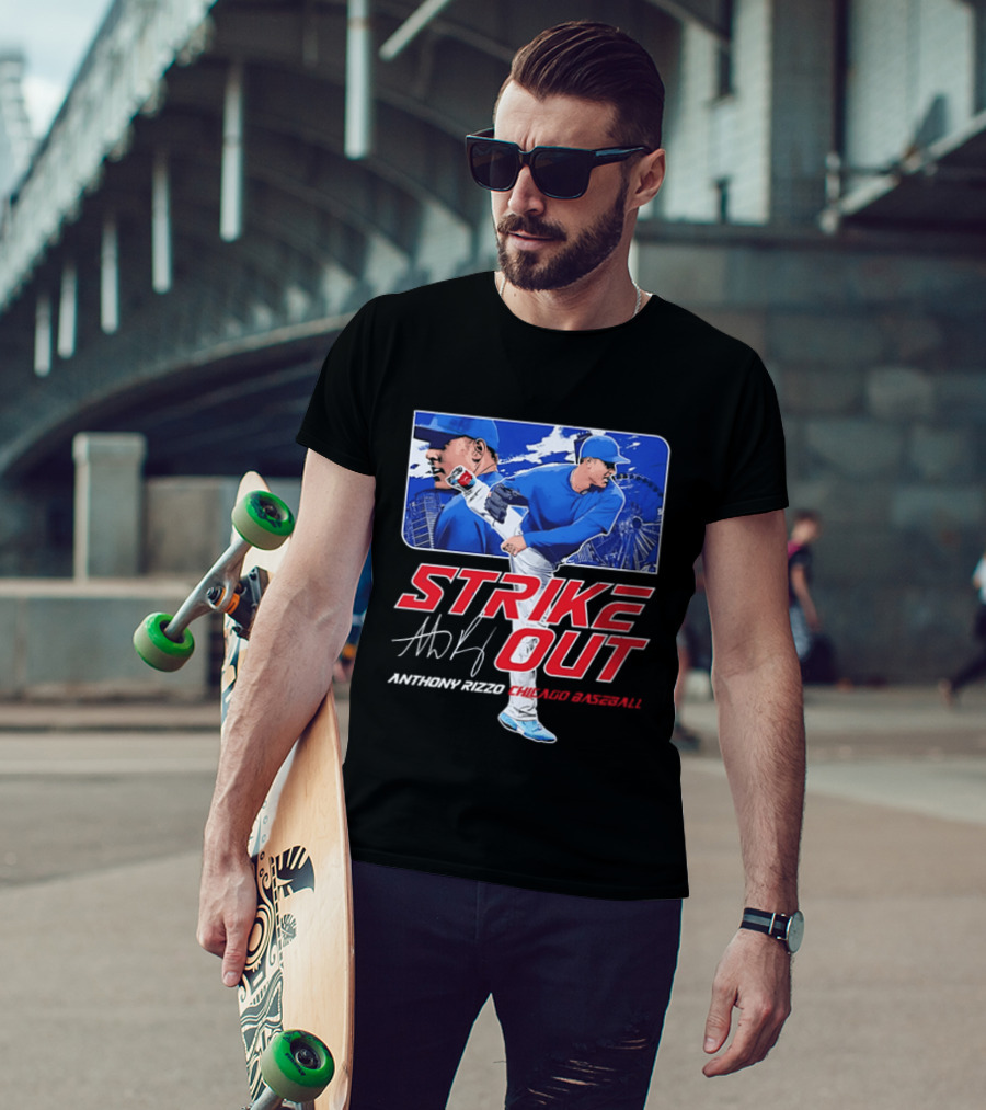 Strike Out Anthony Rizzo Chicago Baseball Pitcher Ferris Wheel Skyline T-Shirt