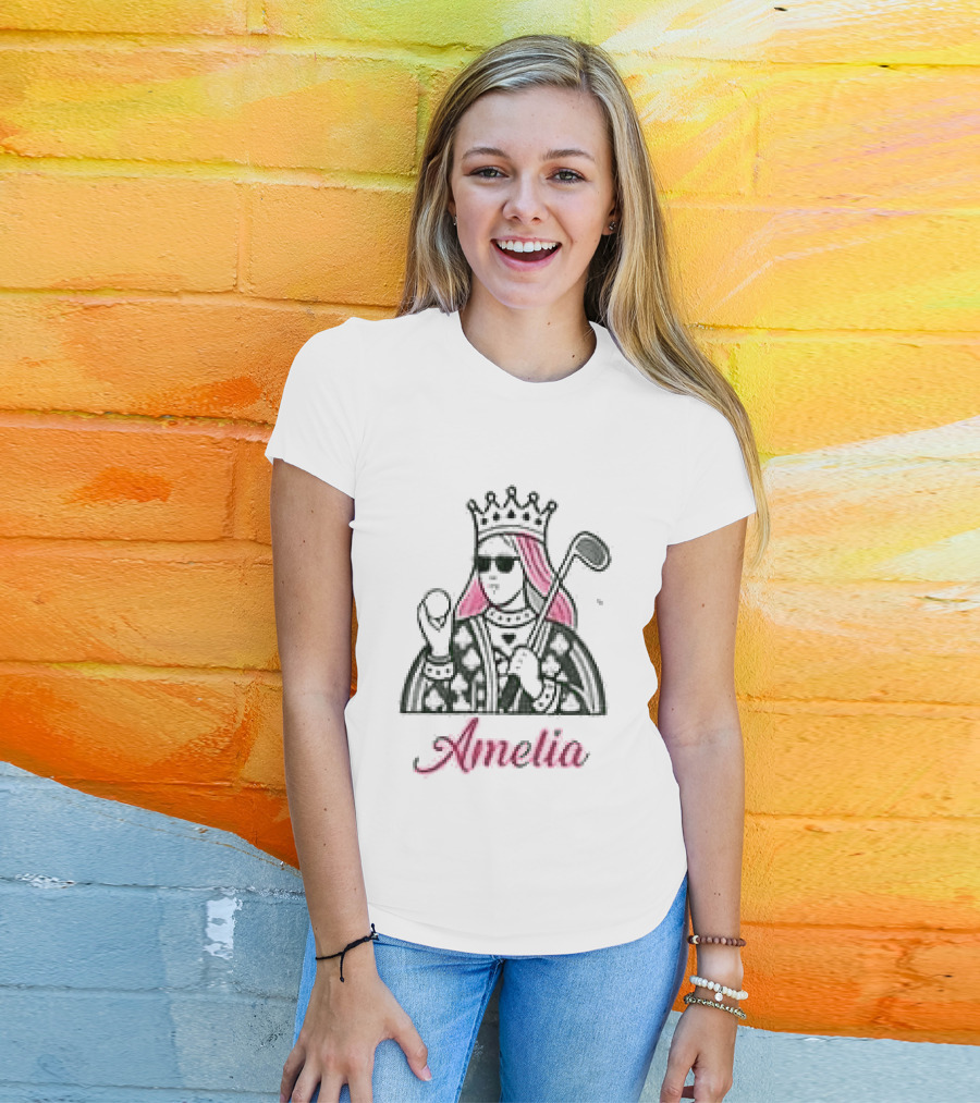 Amelia Queen Of Clubs Womens Golf With Pink Hair And Crown T-Shirt
