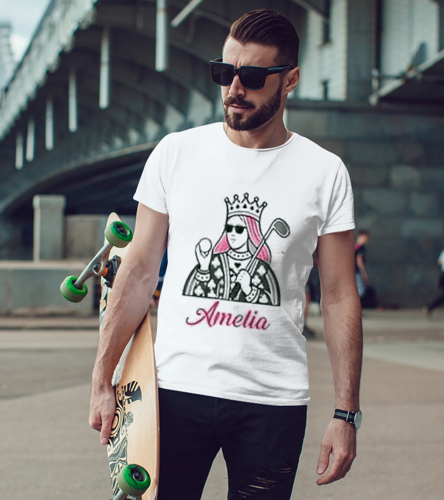 Amelia Queen Of Clubs Womens Golf With Pink Hair And Crown T-Shirt