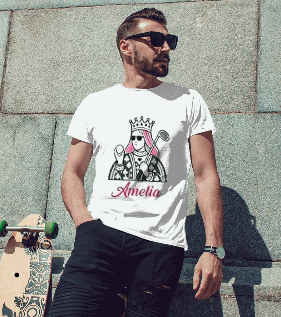 Amelia Queen Of Clubs Womens Golf With Pink Hair And Crown T-Shirt