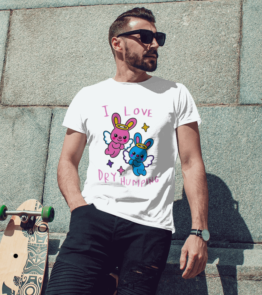 Angel Bunnies I Love Dry Humping Funny Cartoon Characters T-Shirt