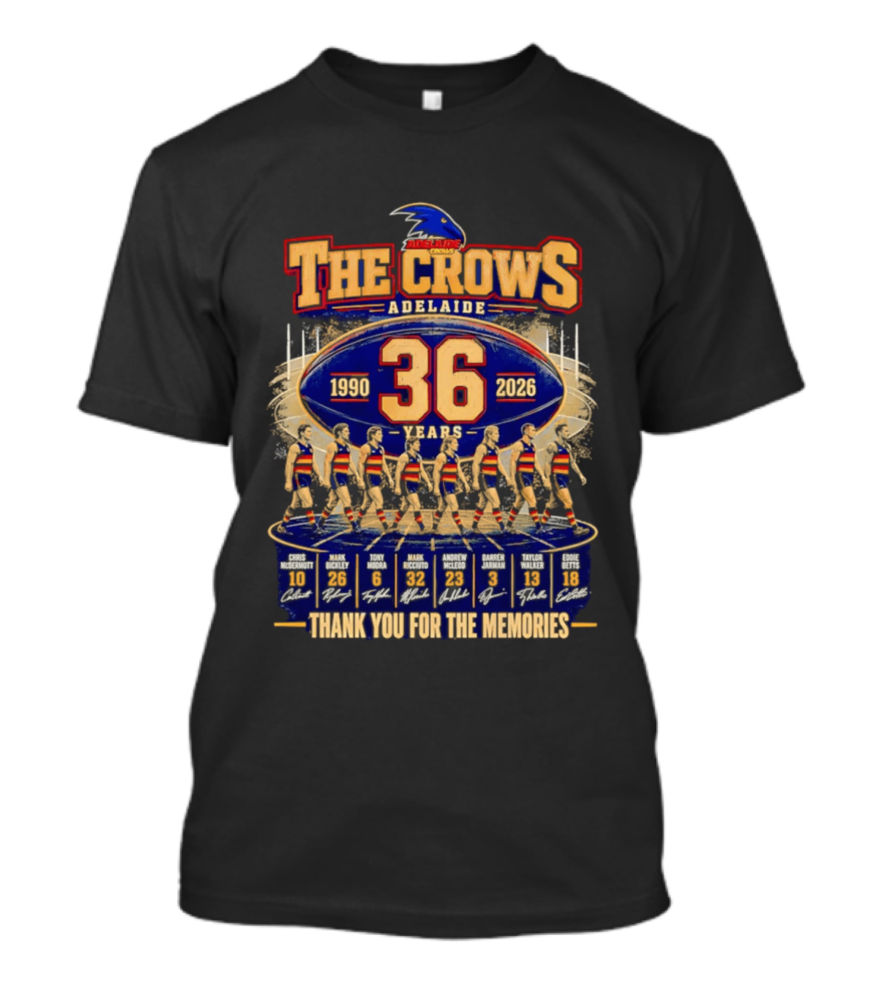 The Crows Adelaide 36 Years 1990 2026 Thank You For The Memories Players Signatures T-Shirt