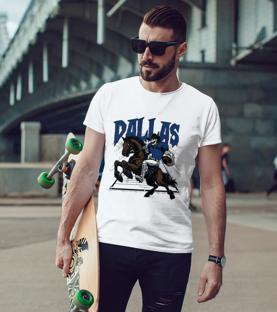 Dallas Cowboy Skeleton Riding Horse Playing Football T-Shirt