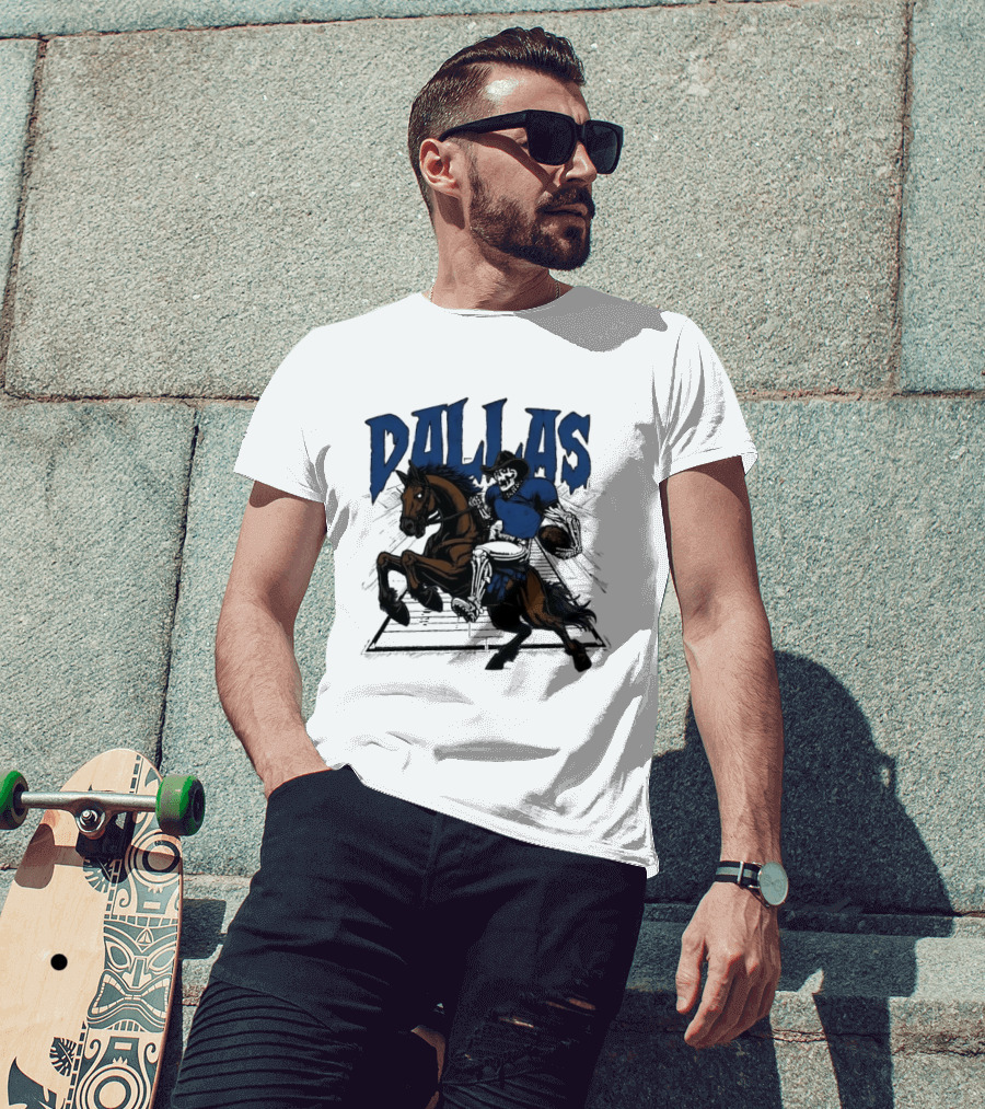 Dallas Cowboy Skeleton Riding Horse Playing Football T-Shirt