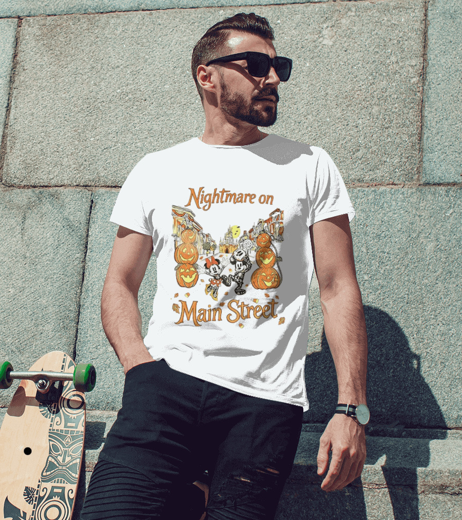 Disney Mickey And Minnie Mouse Halloween Nightmare On Main Street Pumpkins Autumn Fall T-Shirt
