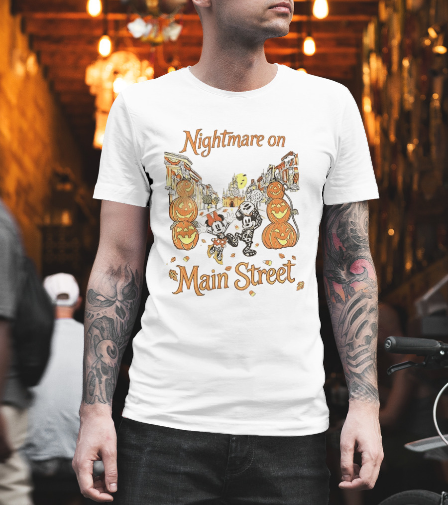 Disney Mickey And Minnie Mouse Halloween Nightmare On Main Street Pumpkins Autumn Fall T-Shirt
