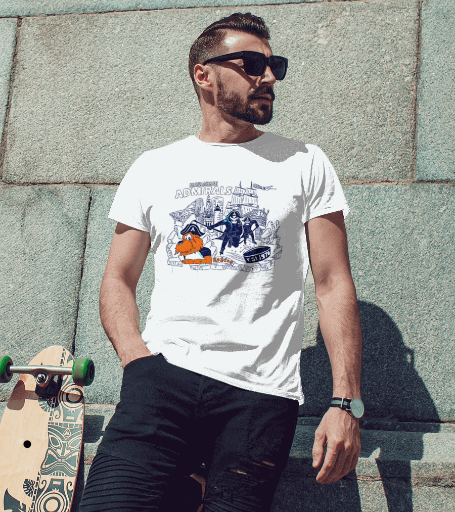 Milwaukee Admirals Roscoe Est 1970 Hockey Mascot And Cityscape T-Shirt