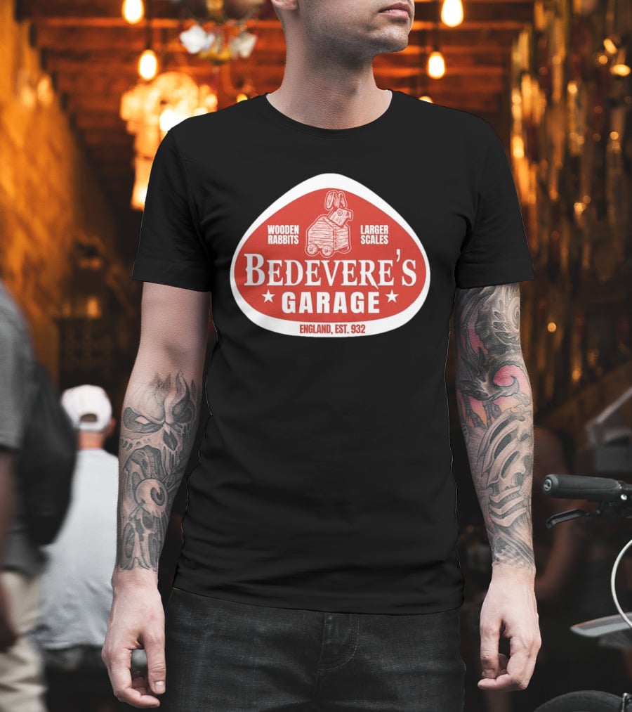 Bedevere's Garage England 932 AD Wooden Rabbits Larger Scales Monty Python T-Shirt