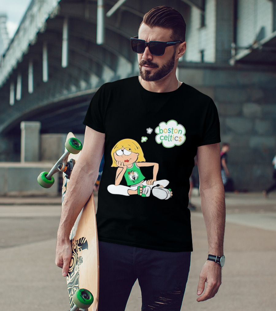 Boston Celtics NBA Cartoon Girl Sitting Thought Bubble T-Shirt