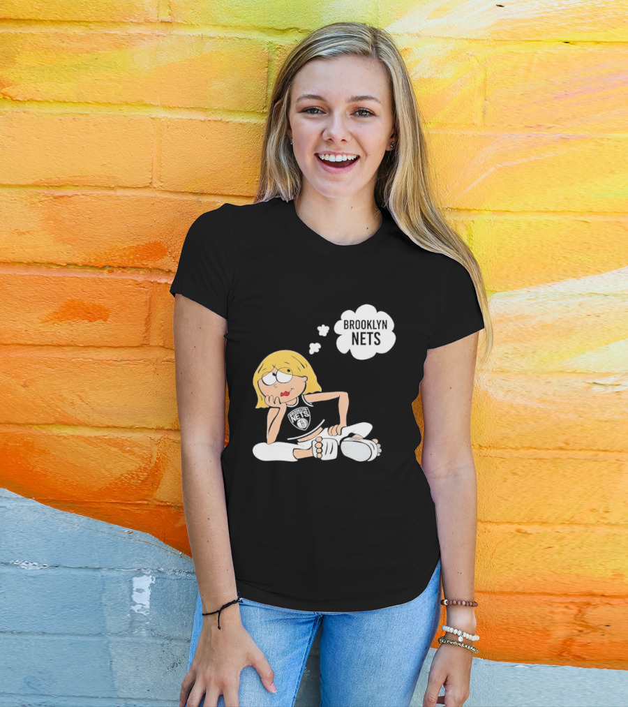 Brooklyn Nets Cartoon Girl With Glasses Thought Bubble NBA T-Shirt