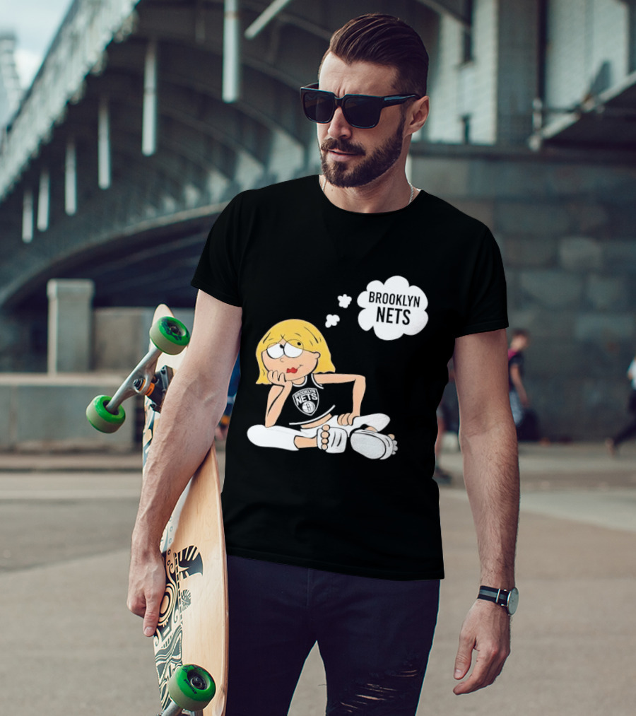 Brooklyn Nets Cartoon Girl With Glasses Thought Bubble NBA T-Shirt
