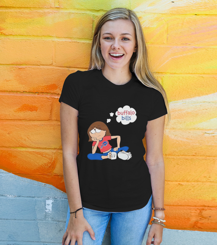 Buffalo Bills Cartoon Thoughtful Girl In Red And Blue Outfit T-Shirt
