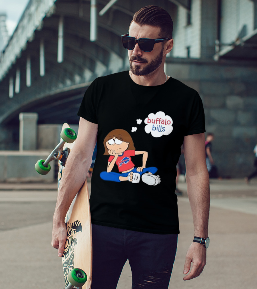 Buffalo Bills Cartoon Thoughtful Girl In Red And Blue Outfit T-Shirt