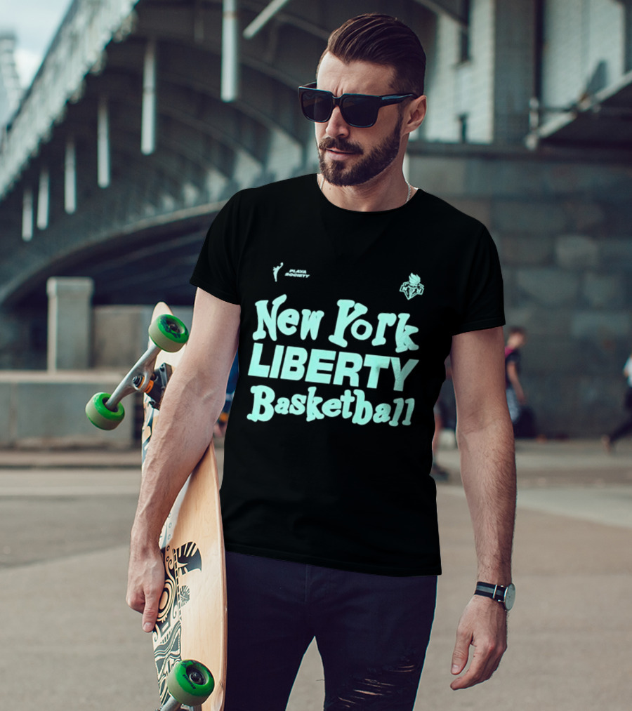 Jason Sudeikis Playa Society New York Liberty Basketball Wordmark T-Shirt
