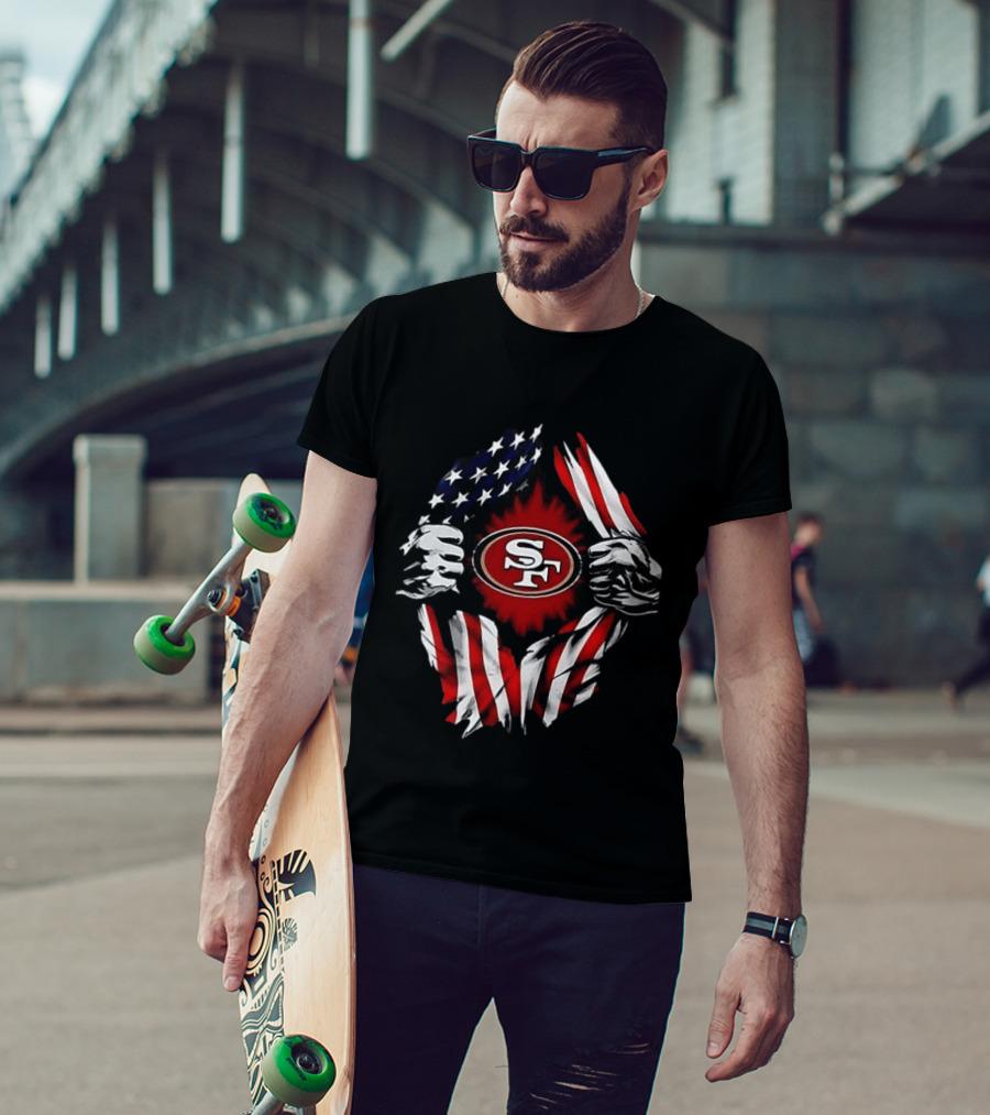 San Francisco 49ers Logo With American Flag And Superman Twist T-Shirt